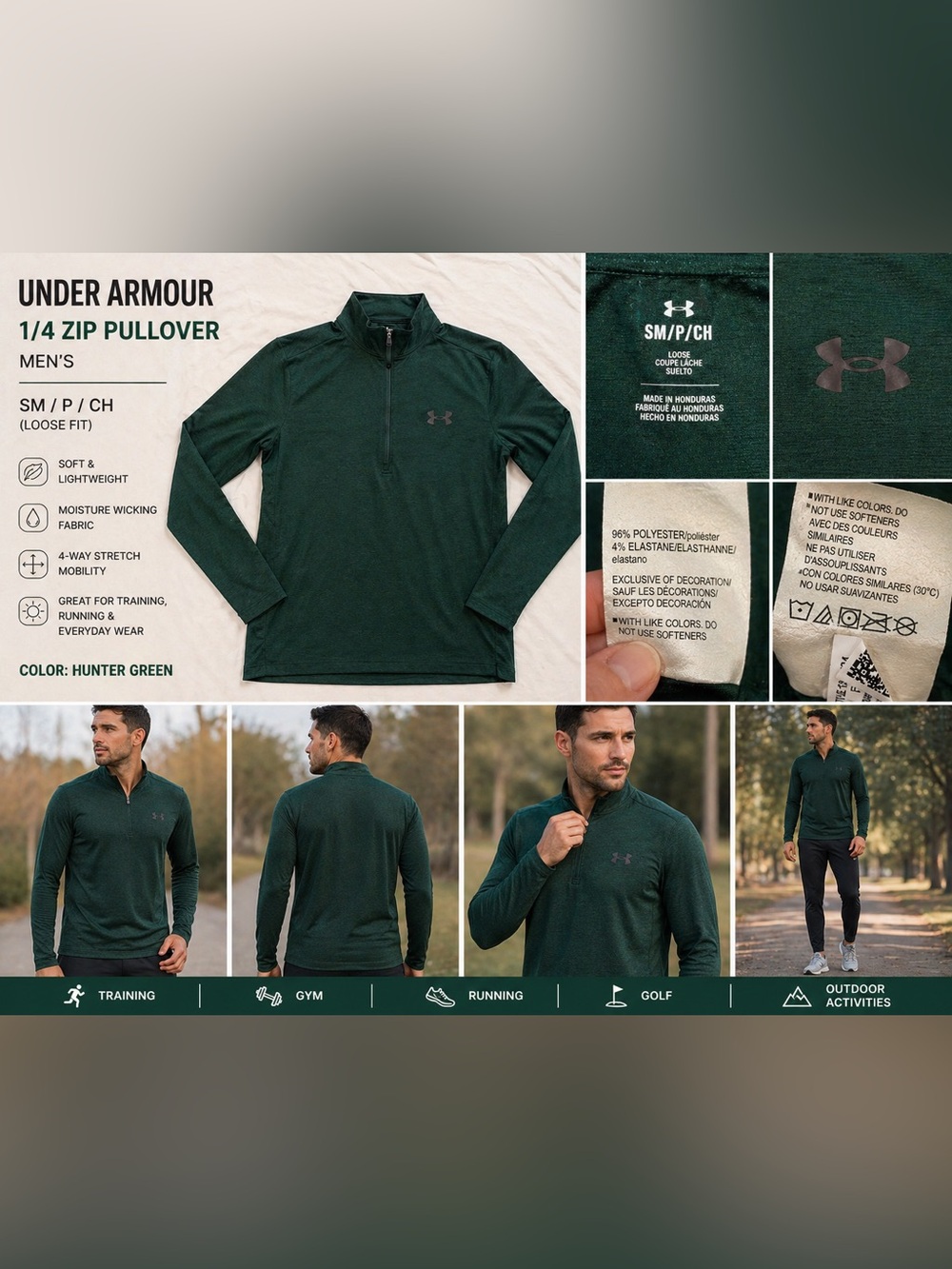 Under Armour Men’s Hunter Green Quarter Zip Performance Pullover – Size Small